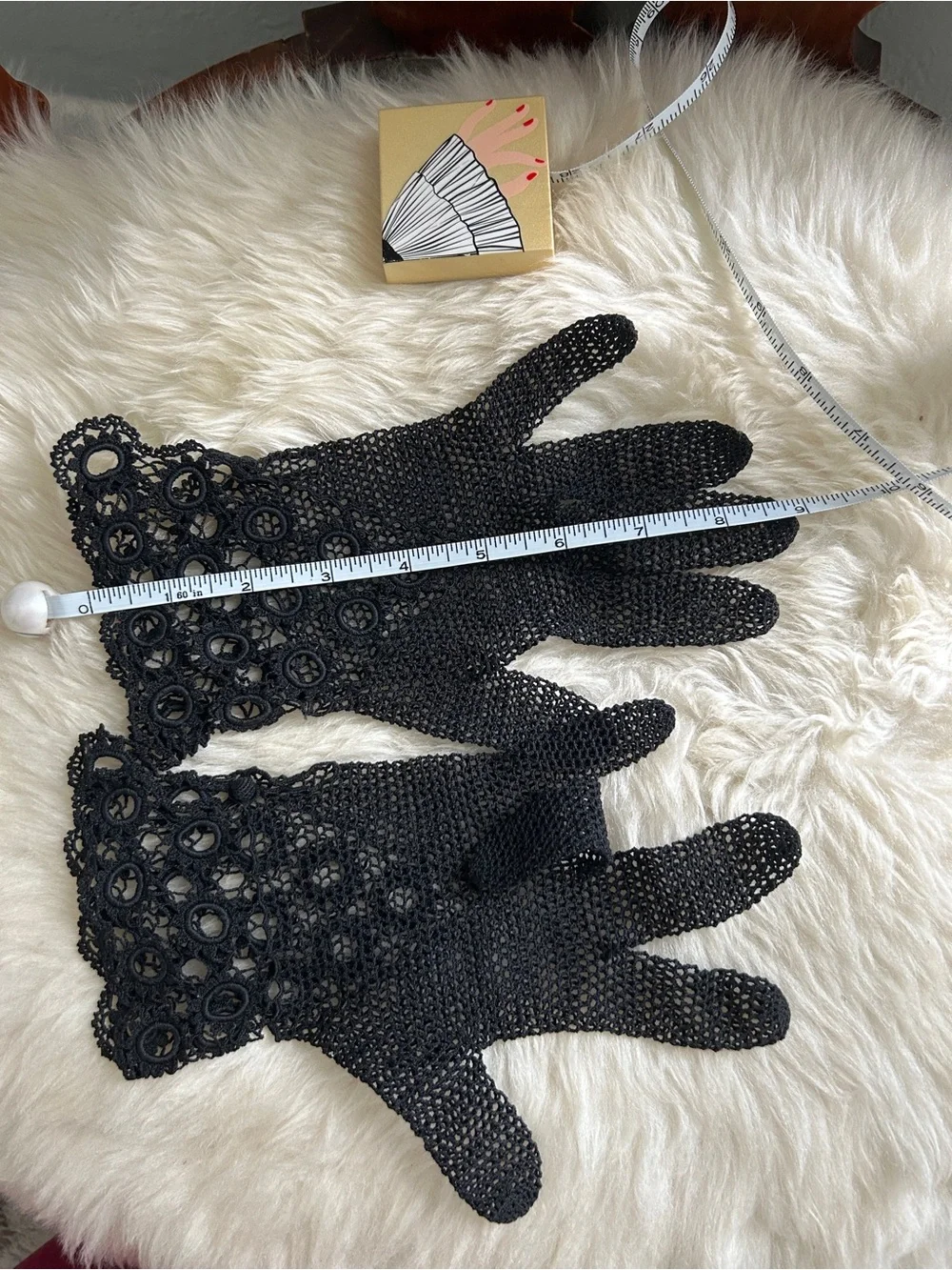 Vintage Handmade Black Lace Crochet Gloves - Elegant Women's Accessory